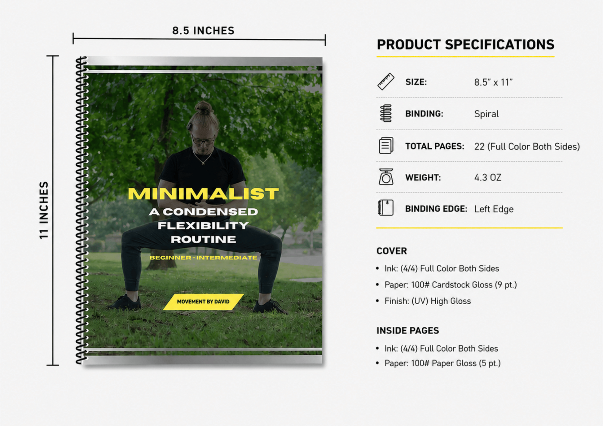 Product packaging with dimensions, cover image of a person on a grassy field, and product specifications.